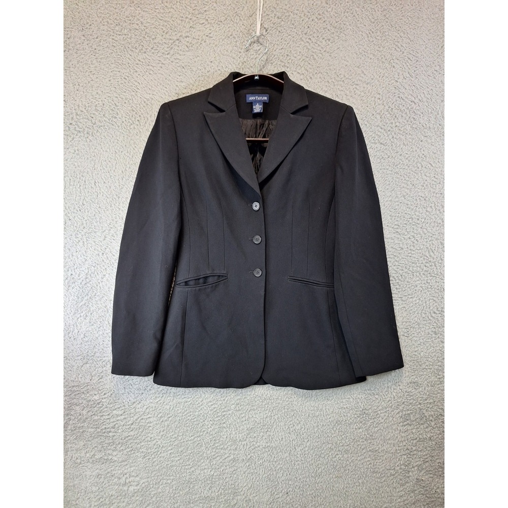 Ann Taylor Blazer Jacket Womens 2 Black Notch Lapel Formal Single Breasted
